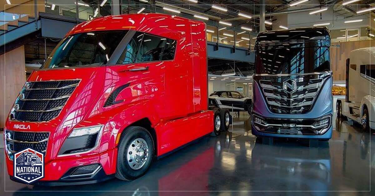 Auto Transport Nikola Motors displaying there two newest models on the showroom floor