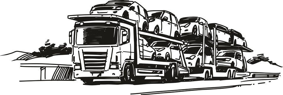 Drawing of auto hauler carrying cars